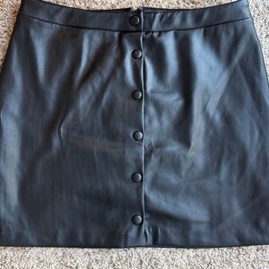 LOFT Faux Leather Black Button Down Mini Skirt SZ 12